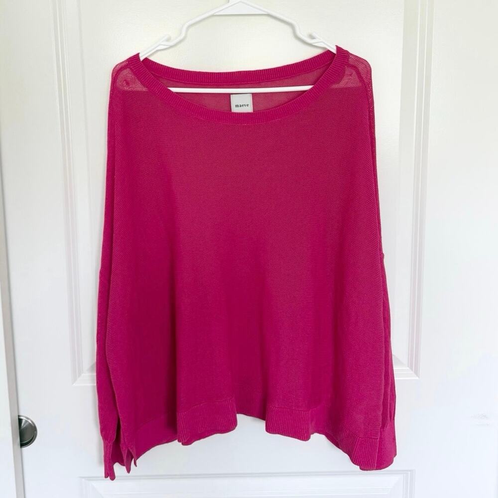Anthropologie Maeve Lightweight Knit Linen Blend Boatneck Sweater Pink Small